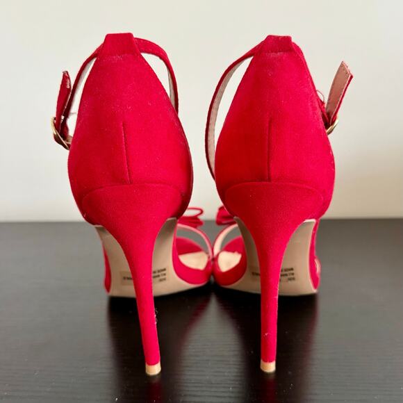 Qupid | Red Suede Bow Stiletto Heels - Picture 4 of 6